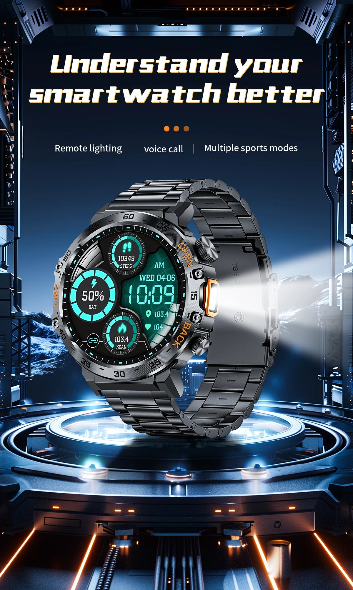 LIGE 2025 Smart Watch Men 360*360 AMOLED HD Screen Waterproof Sport Fitness Watches Flashlight