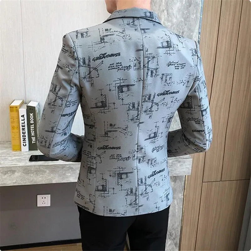 Men Blazer Spring Fashion High-quality Men Korean Version of The Printed Slim Formal Wedding Party Prom Suit Jacket