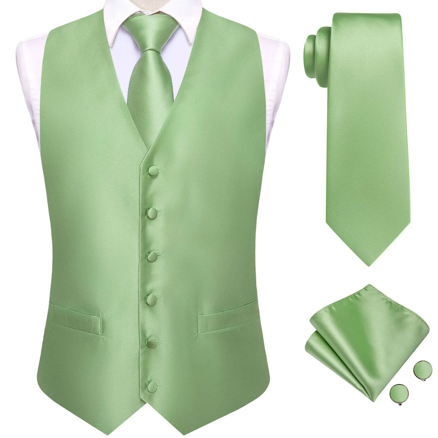 Men Suit Vest Hi-Tie Solid Voilet Lilac Silk 4PC Woven Waistcoat Tie Pocket Square Cufflink Business Wedding Dress Waist Jacket