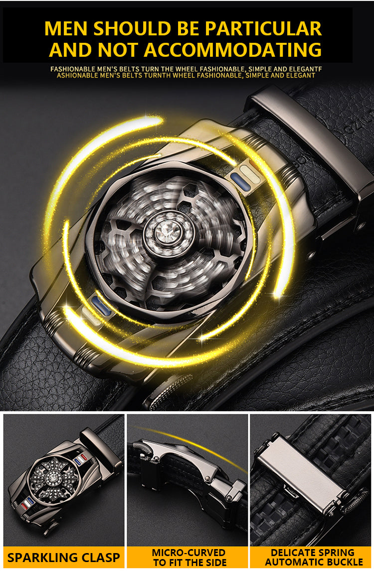 Men Genuine Leather Belt Metal Rotatable Buckle Adjustable Leather Belt