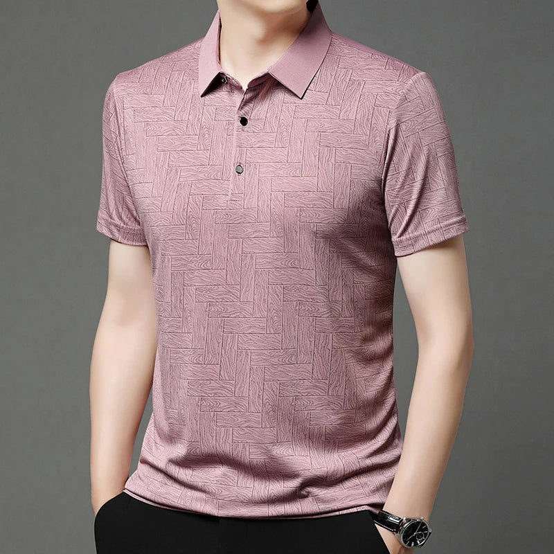 Men's Short Sleeved Shirt Business Casual Solid Color Polo Shirt Fashionable Breathable Comfortable T Shirt