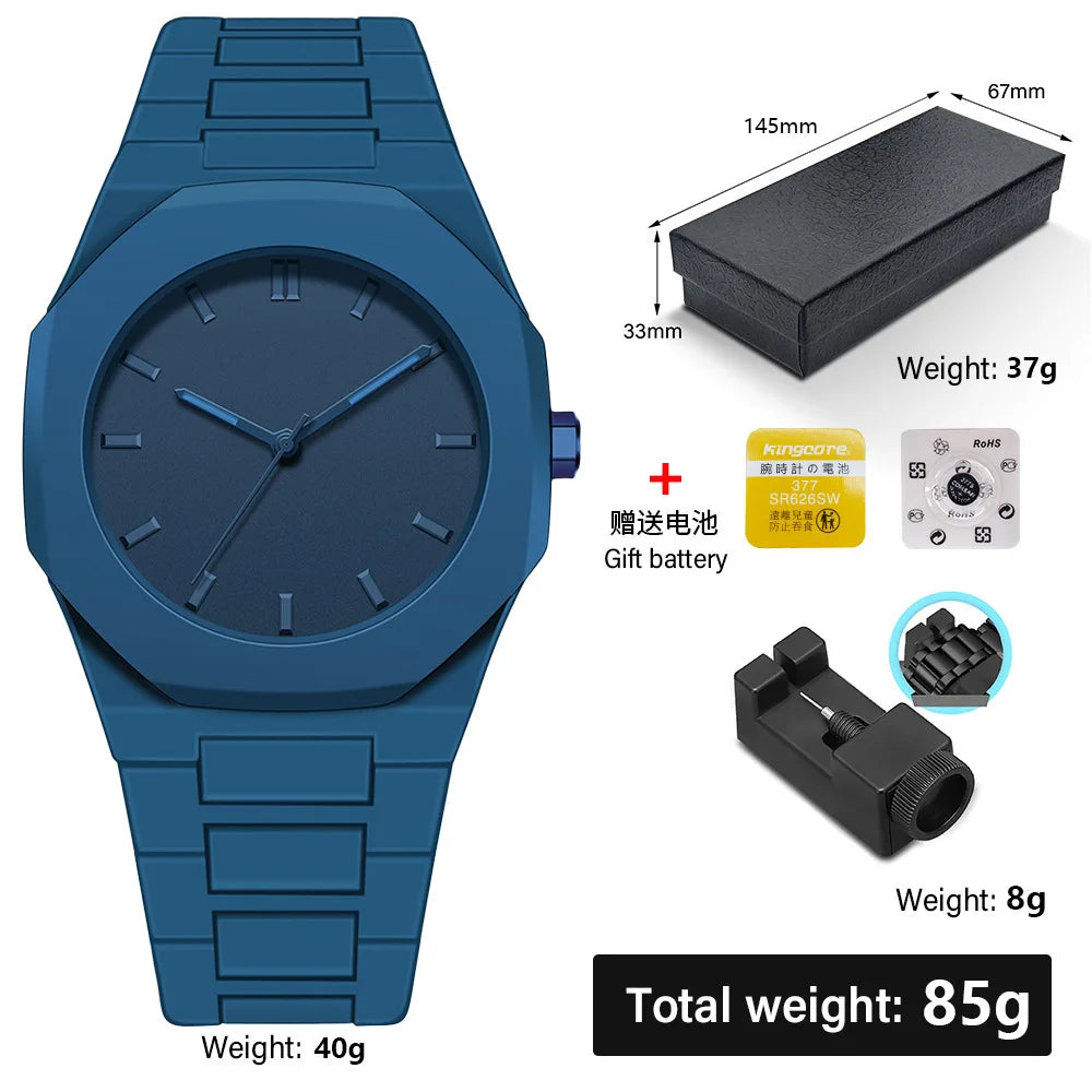 Design Quartz Watch for Men Casual Lightweight Plastic Strap Waterproof