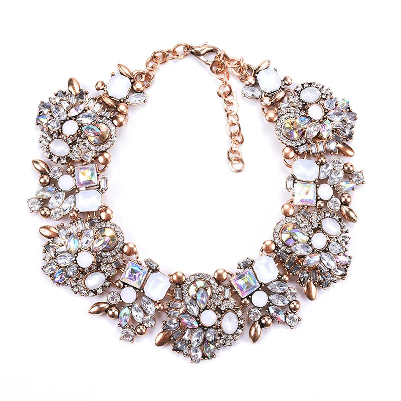 Handmade Necklace Artificial Jewellery Exaggerated Big Gem Crystal Rhinestone Choker Kundan Chunky Necklace for Women