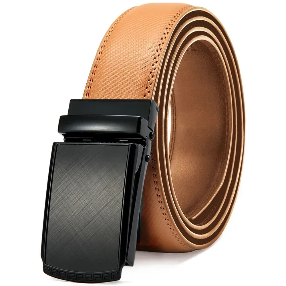 Men Genuine Leather Belt Metal Automatic Buckle Adjustment Adjustable Leather Belt