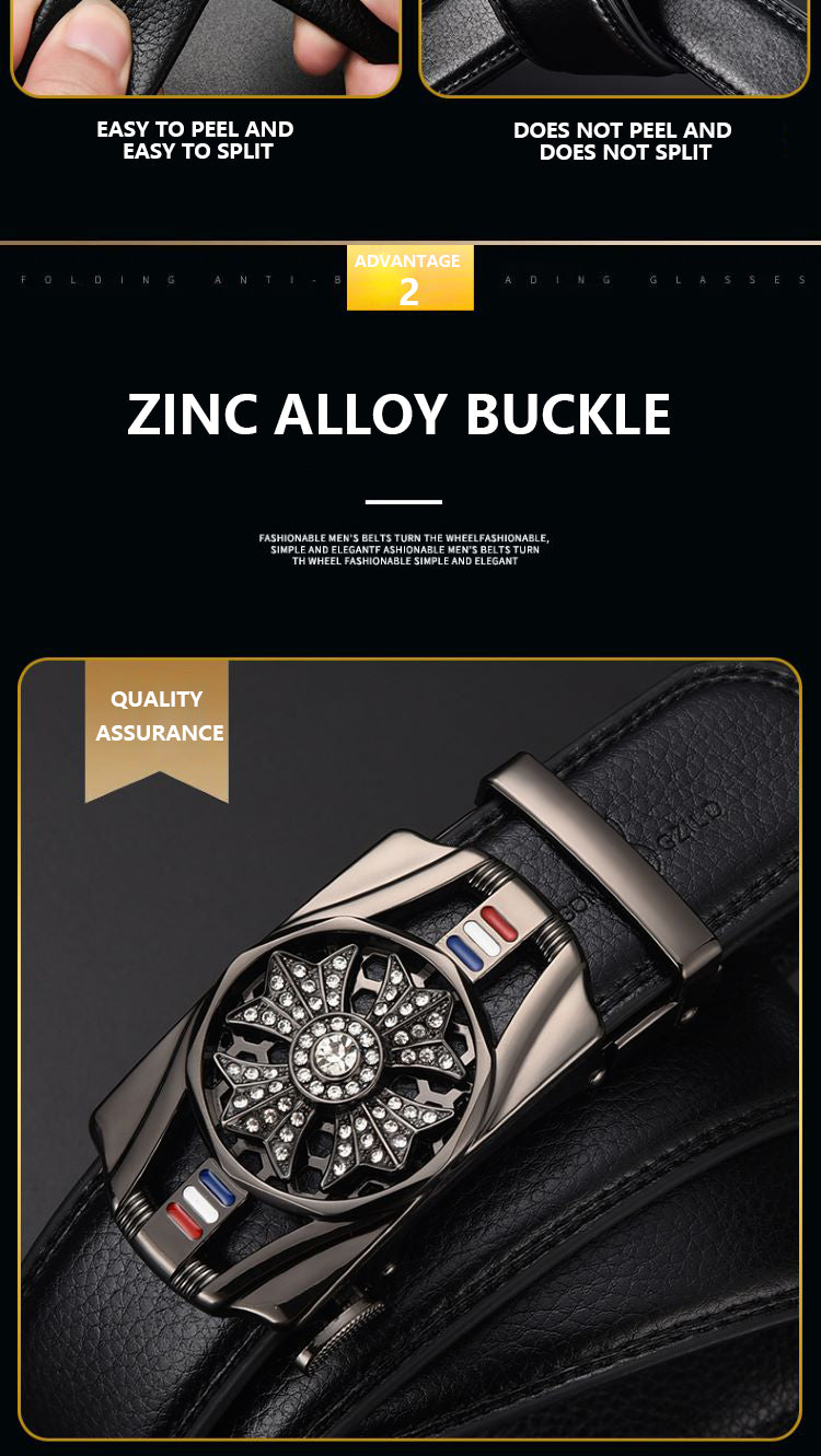 Men Genuine Leather Belt Metal Rotatable Buckle Adjustable Leather Belt