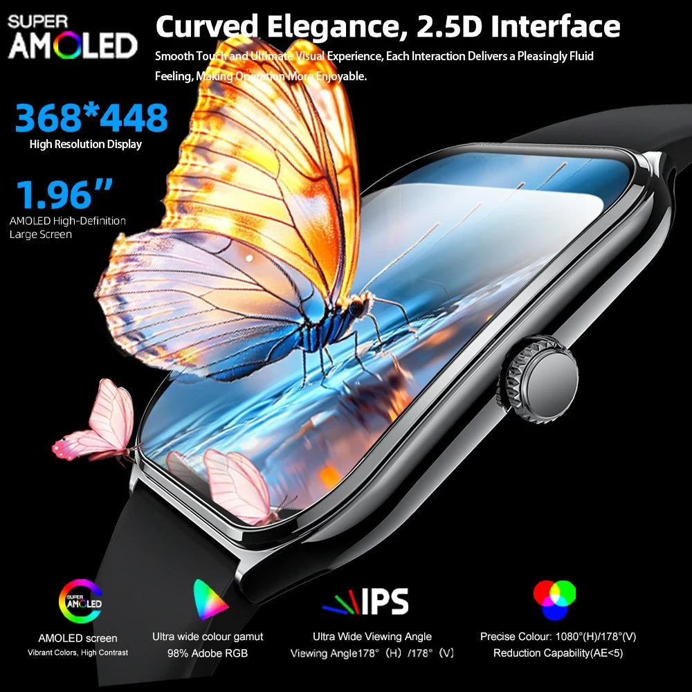 Ladies Smart Watch Ultra Thin men 1.96" AMOLED 360*360 HD Pixel Display Call Reminder
