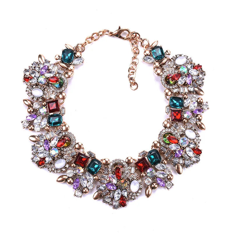 Handmade Necklace Artificial Jewellery Exaggerated Big Gem Crystal Rhinestone Choker Kundan Chunky Necklace for Women