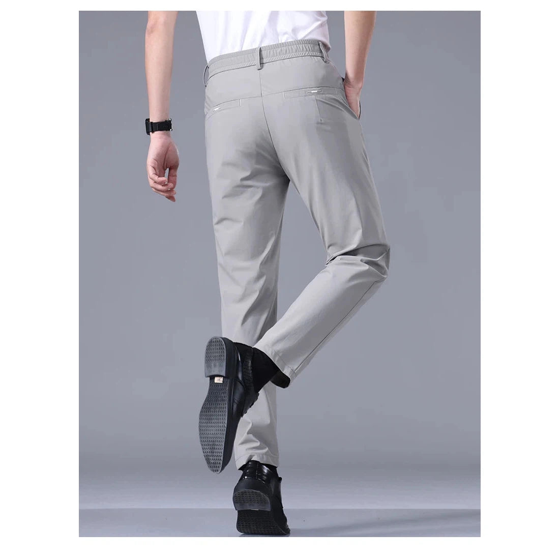 Men's Pants High Elastic Ultra-thin Casual Business Straight Slim Trousers Breathable Classic Black Gray Male Brand Pant