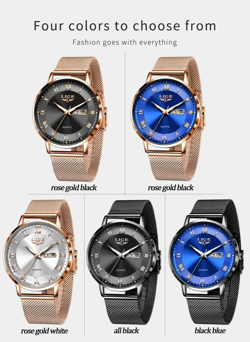 LIGE 2024 New Watch Women Luxury Watches Ladies Creative Steel Women's Bracelet Watches Female Waterproof Clock Relogio Feminino