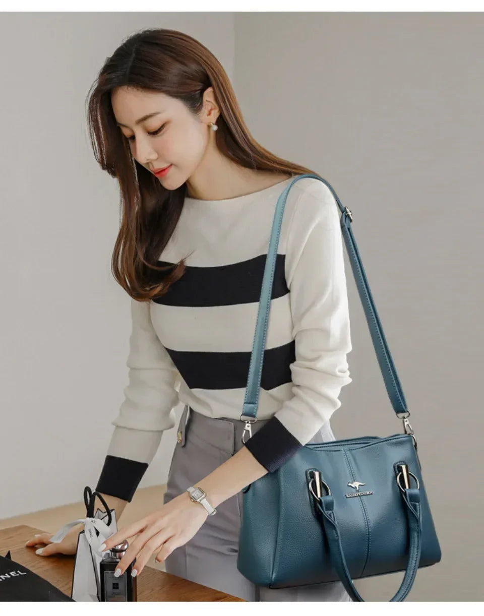 Women Handbags Fashion Casual Tote Bags 3-Layers Soft Leather Shoulder Bags New Big Capacity Crossbody Bags for Ladies Sac