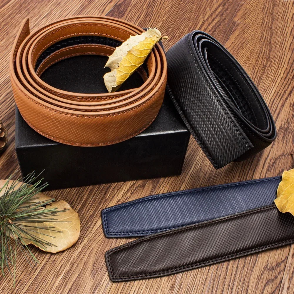 Men Genuine Leather Belt Metal Automatic Buckle Adjustment Adjustable Leather Belt