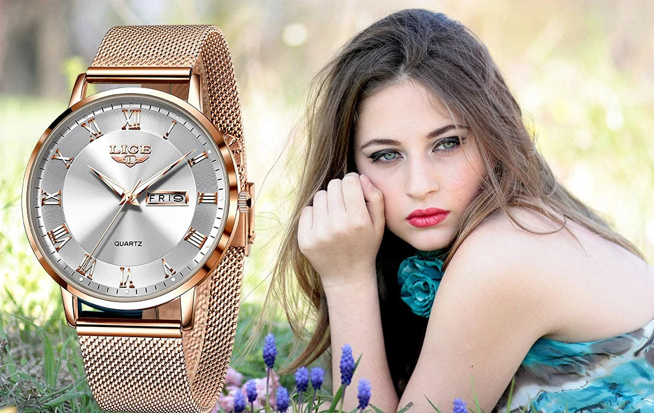 LIGE 2024 New Watch Women Luxury Watches Ladies Creative Steel Women's Bracelet Watches Female Waterproof Clock Relogio Feminino