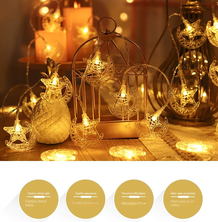 Led String Lights 20 led Eid Mubarak Star Moon Ramadan Kareem Decoration Islamic Muslim Festival