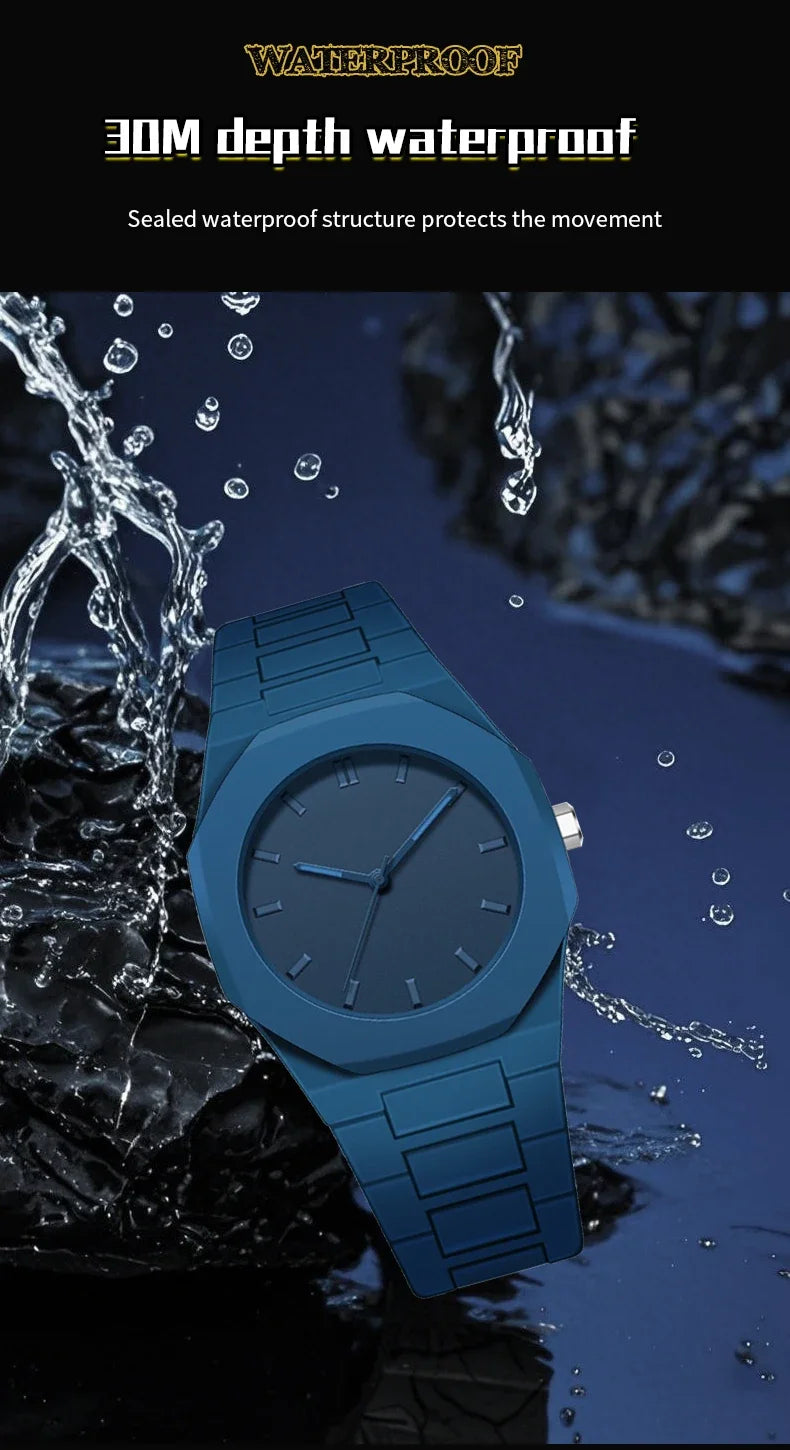 Design Quartz Watch for Men Casual Lightweight Plastic Strap Waterproof
