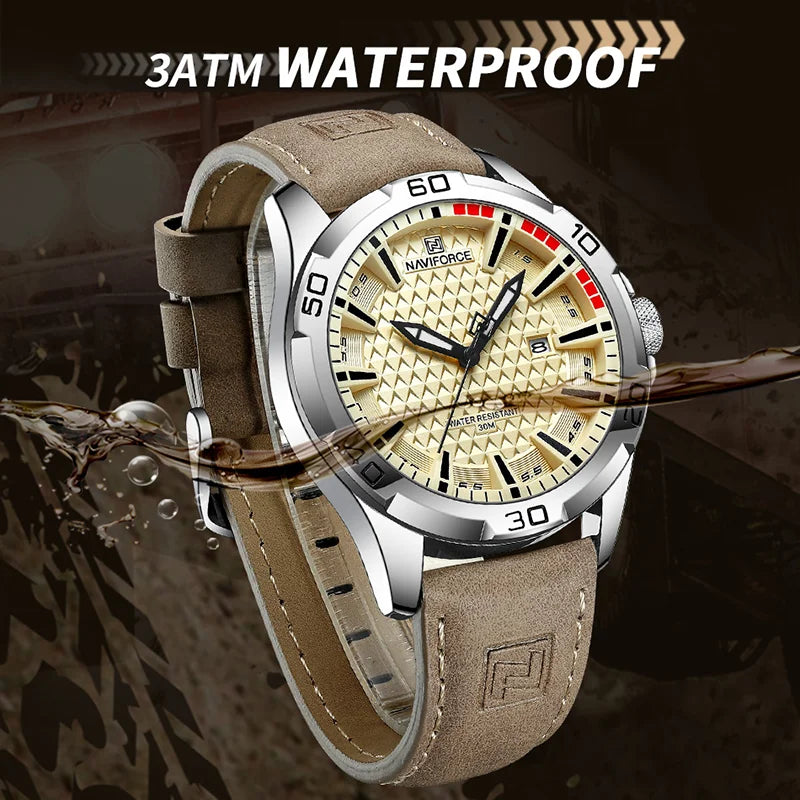 Men Watches NAVIFORCE Leather Band Quartz Wristwatches Clock Reloj Hombre, Herren Armbanduhren