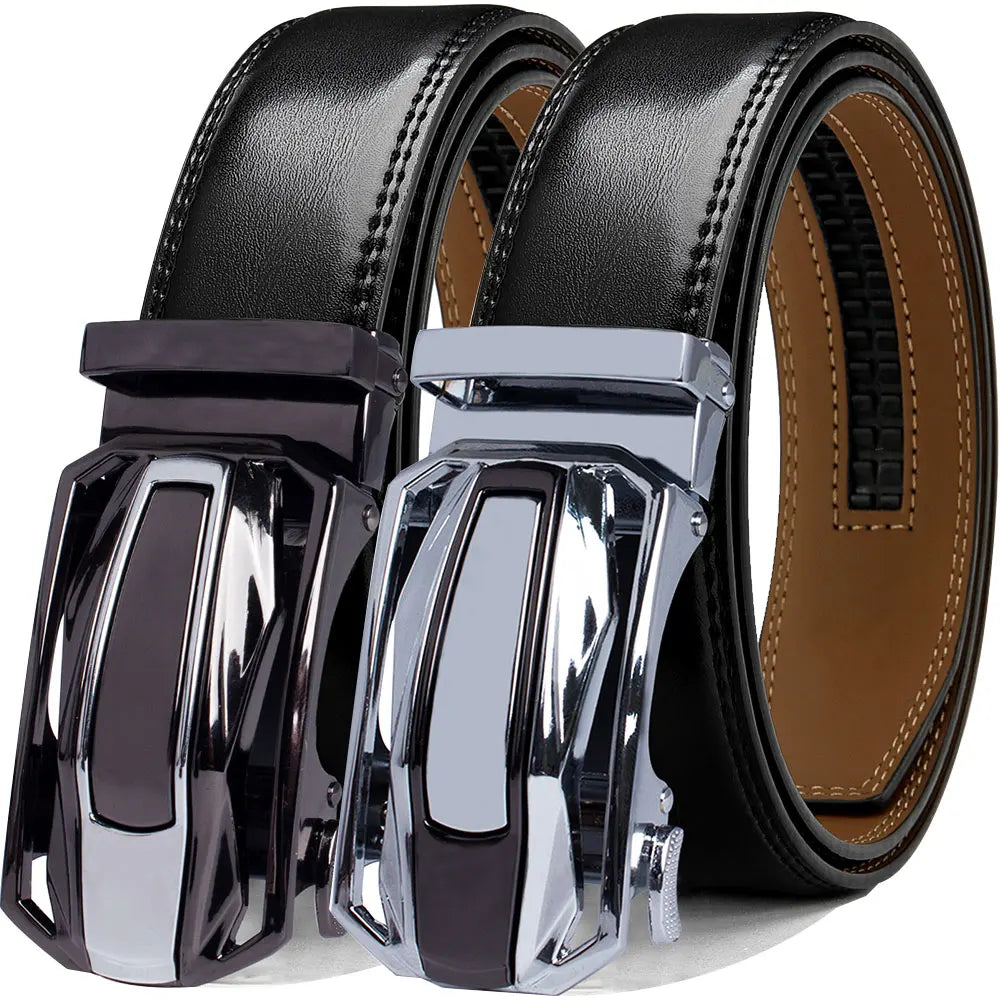 Men Genuine Leather Belt Metal Alloy Automatic Buckle Adjustment 150cm Size
