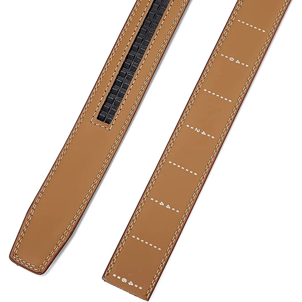 Men Genuine Leather Belt Metal Alloy Automatic Buckle Adjustment 150cm Size