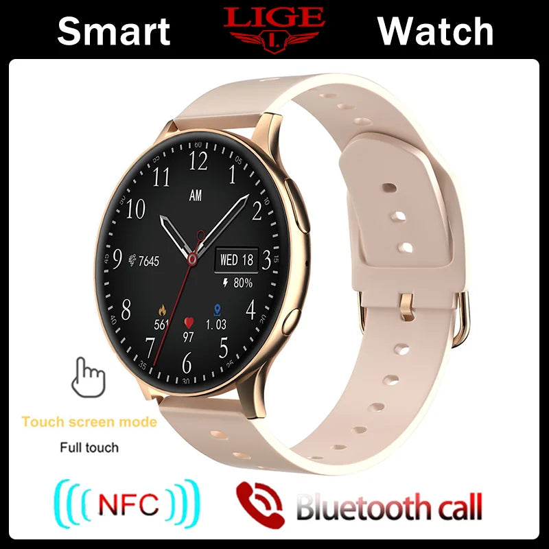 LIGE 2023 NFC Smart Watch Lady Support Recording 1G Local Music Playback Bluetooth Answer Call Watch Women Waterproof Smartwatch