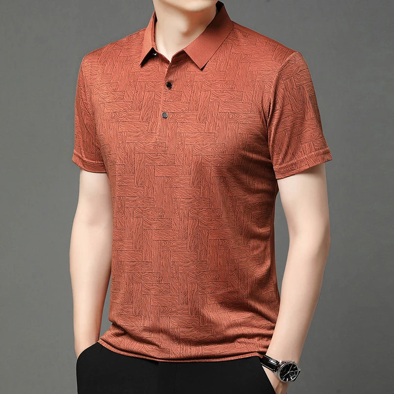 Men's Short Sleeved Shirt Business Casual Solid Color Polo Shirt Fashionable Breathable Comfortable T Shirt