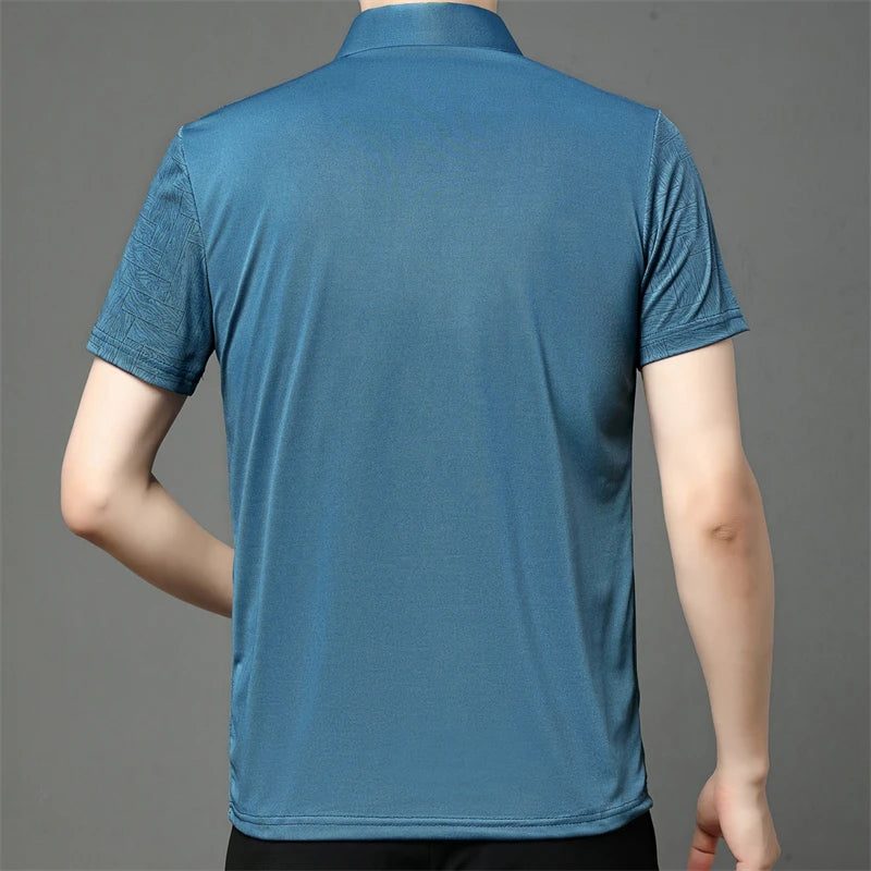 Men's Short Sleeved Shirt Business Casual Solid Color Polo Shirt Fashionable Breathable Comfortable T Shirt