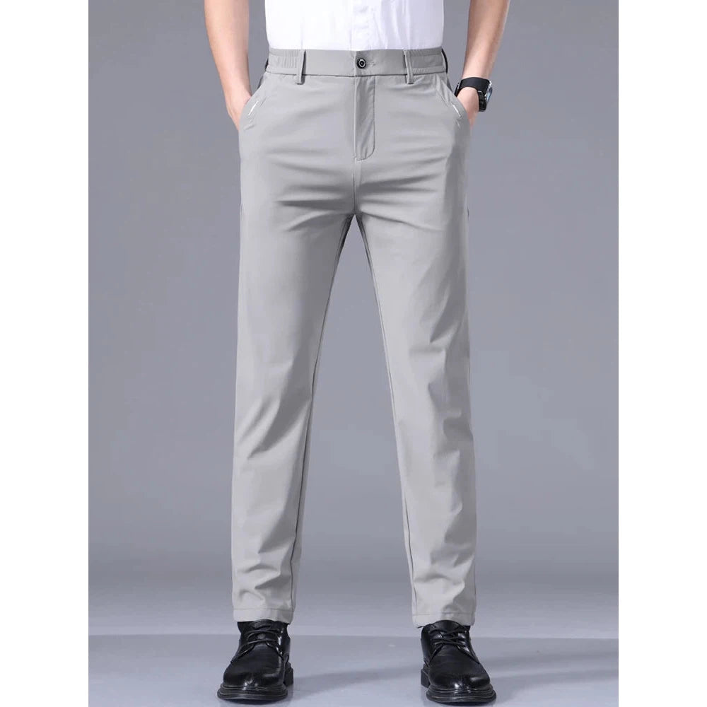 Men's Pants High Elastic Ultra-thin Casual Business Straight Slim Trousers Breathable Classic Black Gray Male Brand Pant