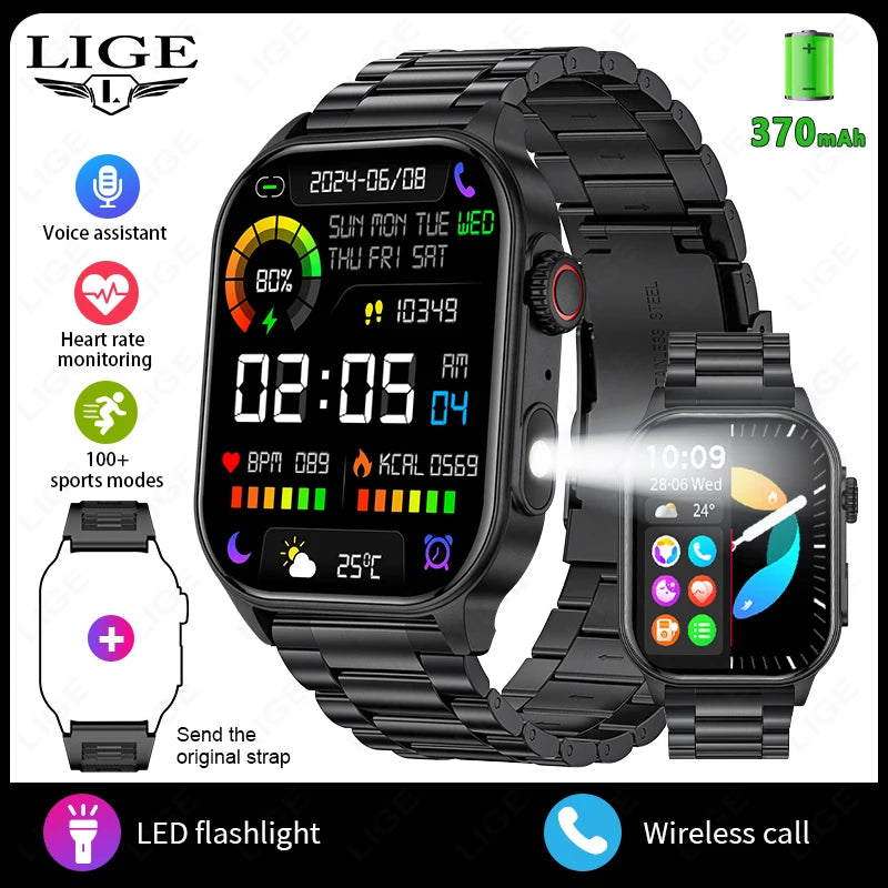 LIGE Smart Watch For Men Women 2.01" HD Display Health Monitor Sport Fitness Watches AI Voice Bluetooth Call Smartwatch Men