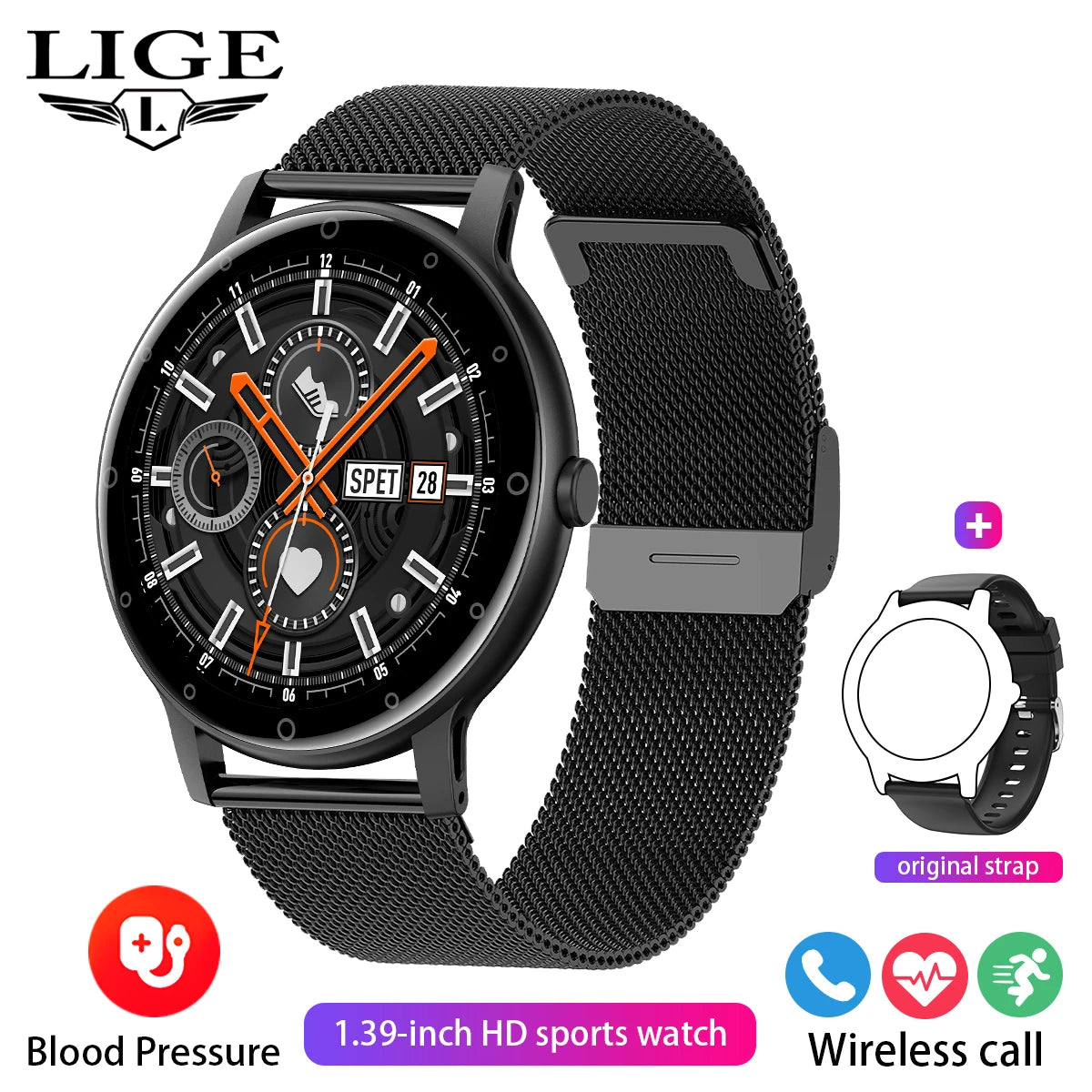 LIGE Smart Watch Men Outdoor Bluetooth Call Sports Fitness Watches Health Monitor Waterproof For Android IOS Smartwatch Women