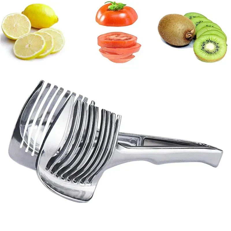 Stainless Steel Veg Holder to Dice and Slice safely & Precisely the Tomatoes Lemons Onions Fruits and More, Multi purpose Kitchenware