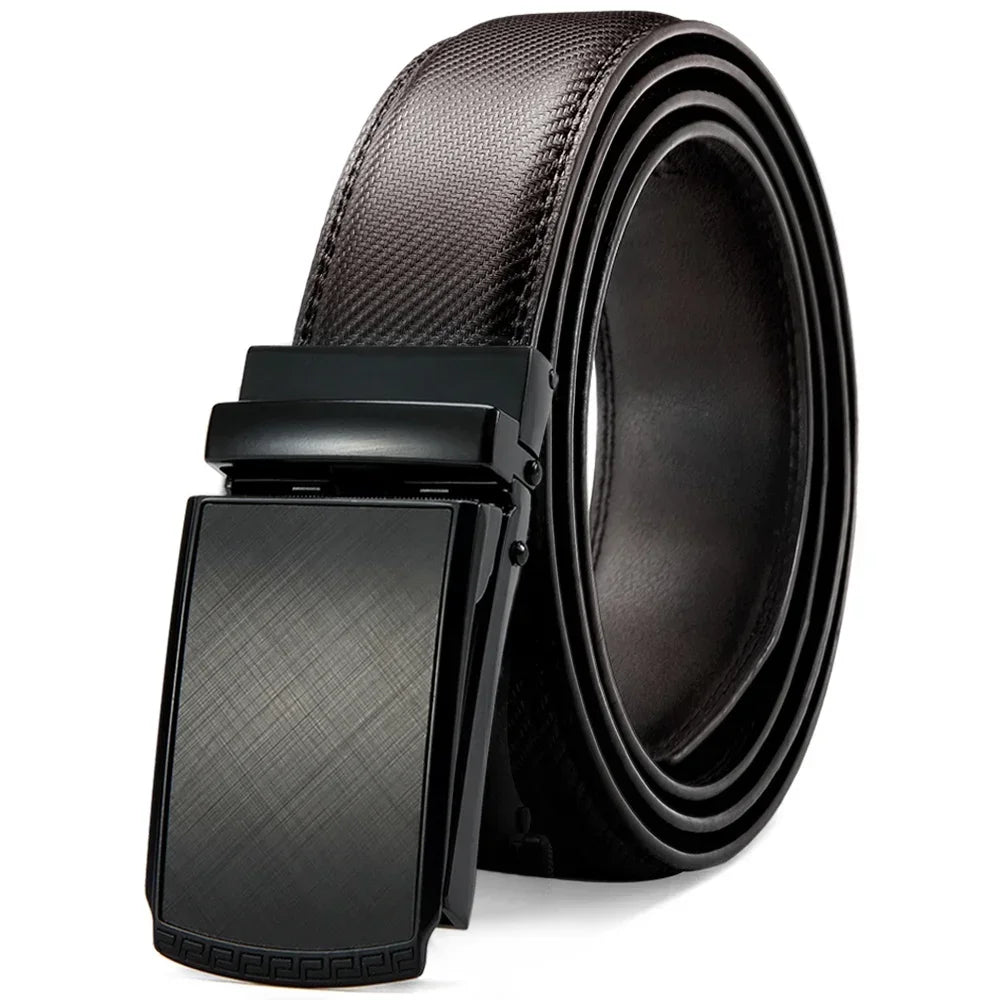 Men Genuine Leather Belt Metal Automatic Buckle Adjustment Adjustable Leather Belt