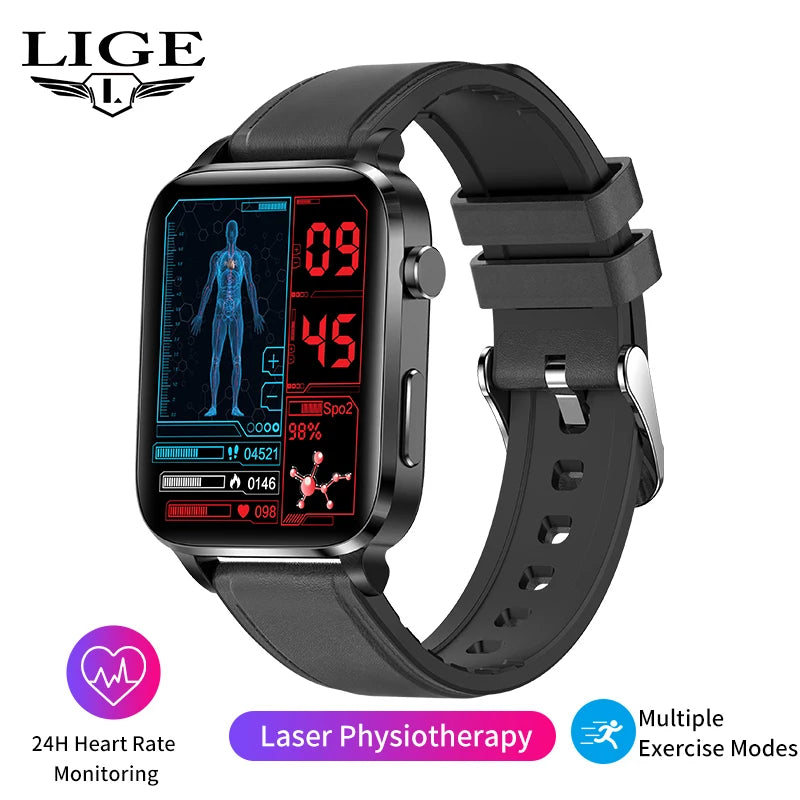 Lige New Men Smart Watch Laser Treatment Health Heart Rate Blood Pressure Waterproof Sport Watch Body Temperature Smartwatch Men