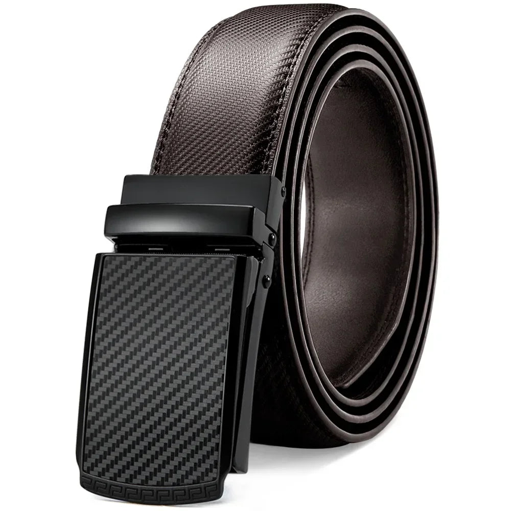 Men Genuine Leather Belt Metal Automatic Buckle Adjustment Adjustable Leather Belt