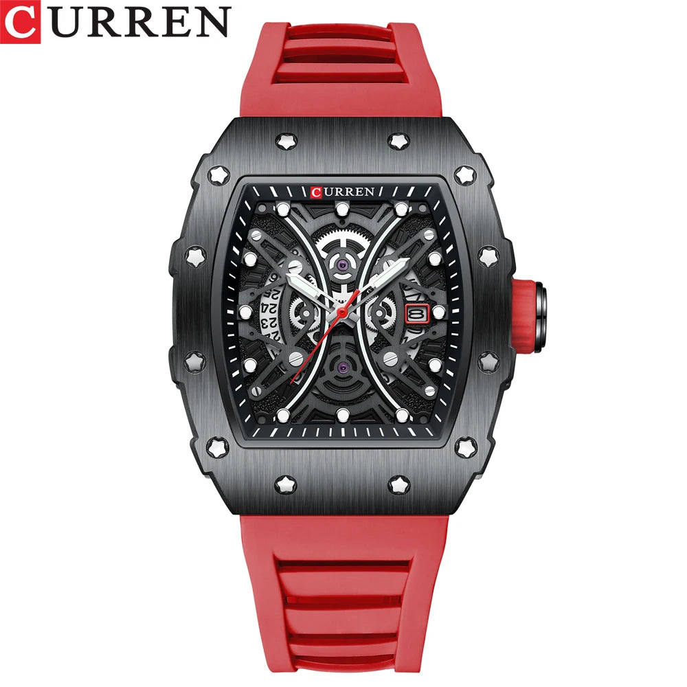 Men Quartz Watches CURREN 3D Stainless Steel Watches Waterproof Silicone Strap Wristwatch