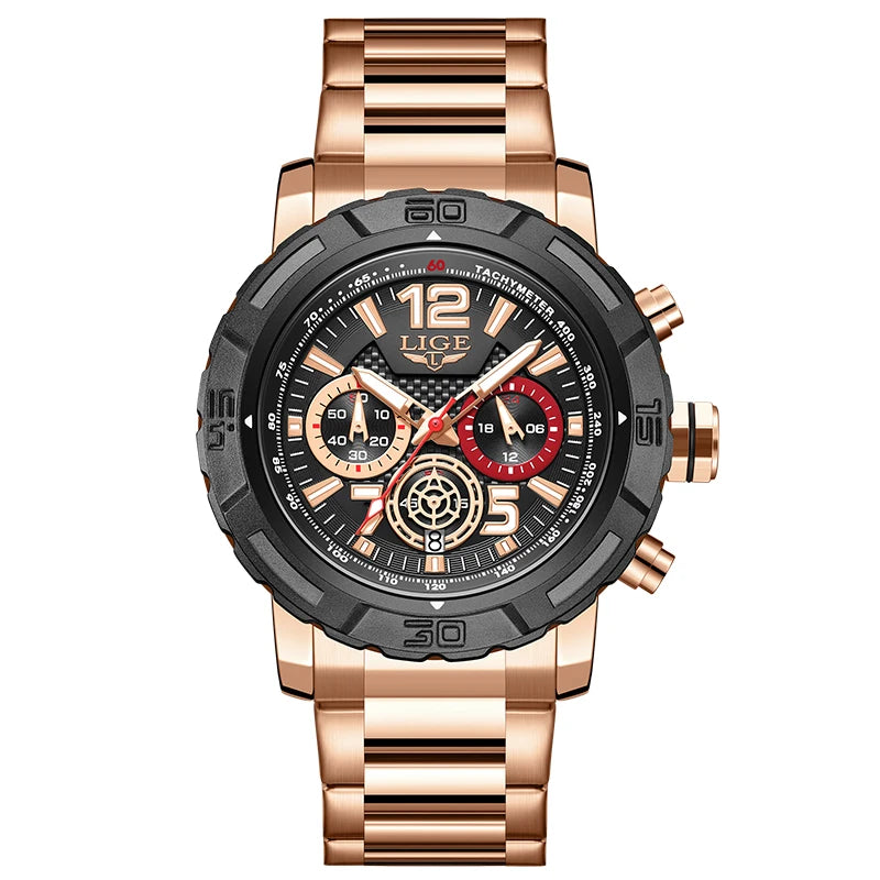 LIGE Casual Business Military Watches For Men Fashion Waterproof Quartz Chronograph Clock Male Sport Full Steel Date Watch Men