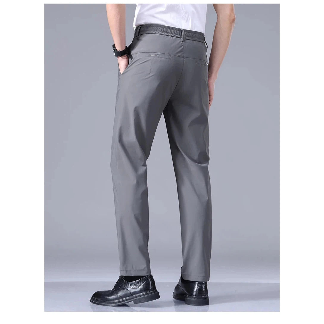 Men's Pants High Elastic Ultra-thin Casual Business Straight Slim Trousers Breathable Classic Black Gray Male Brand Pant