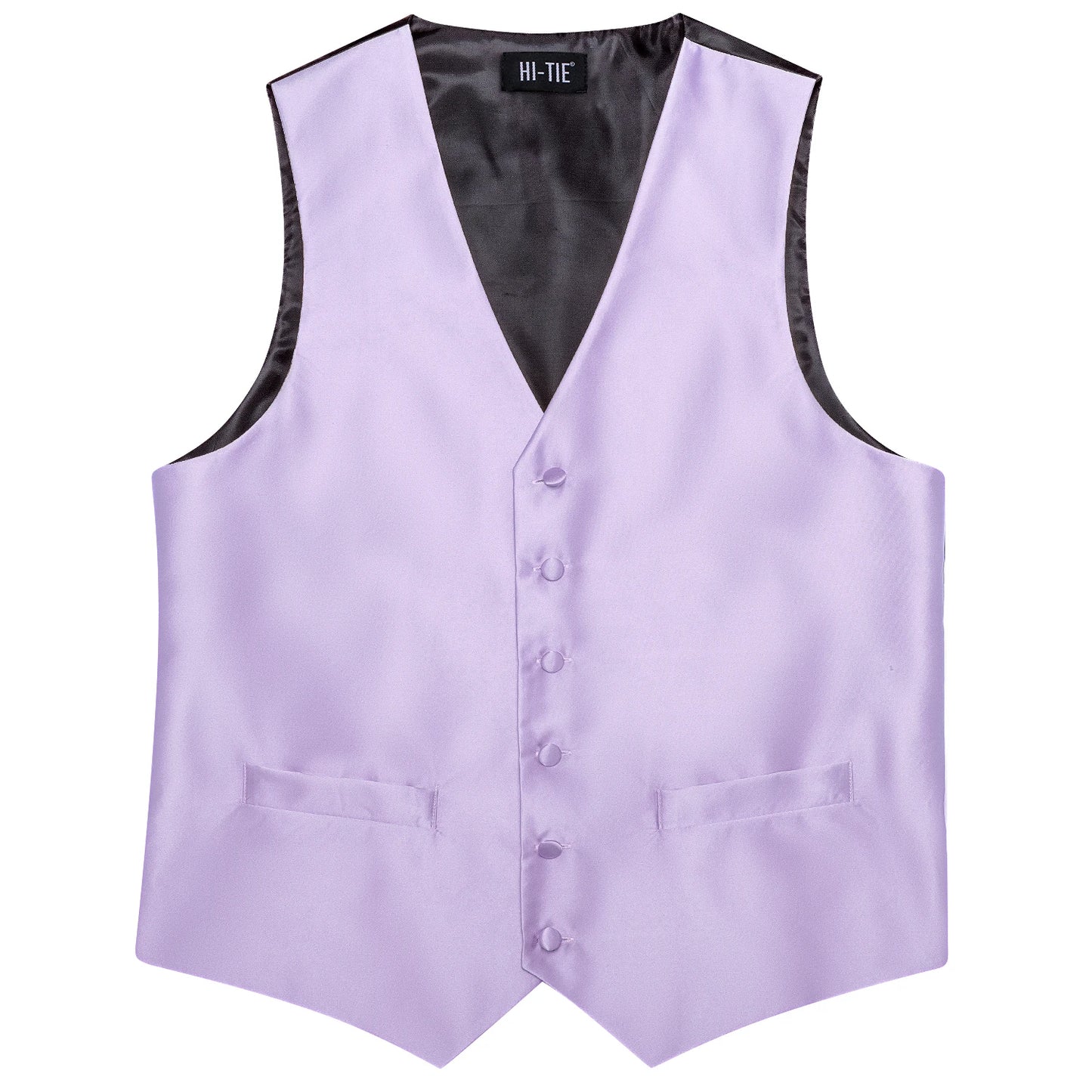 Men Suit Vest Hi-Tie Solid Voilet Lilac Silk 4PC Woven Waistcoat Tie Pocket Square Cufflink Business Wedding Dress Waist Jacket