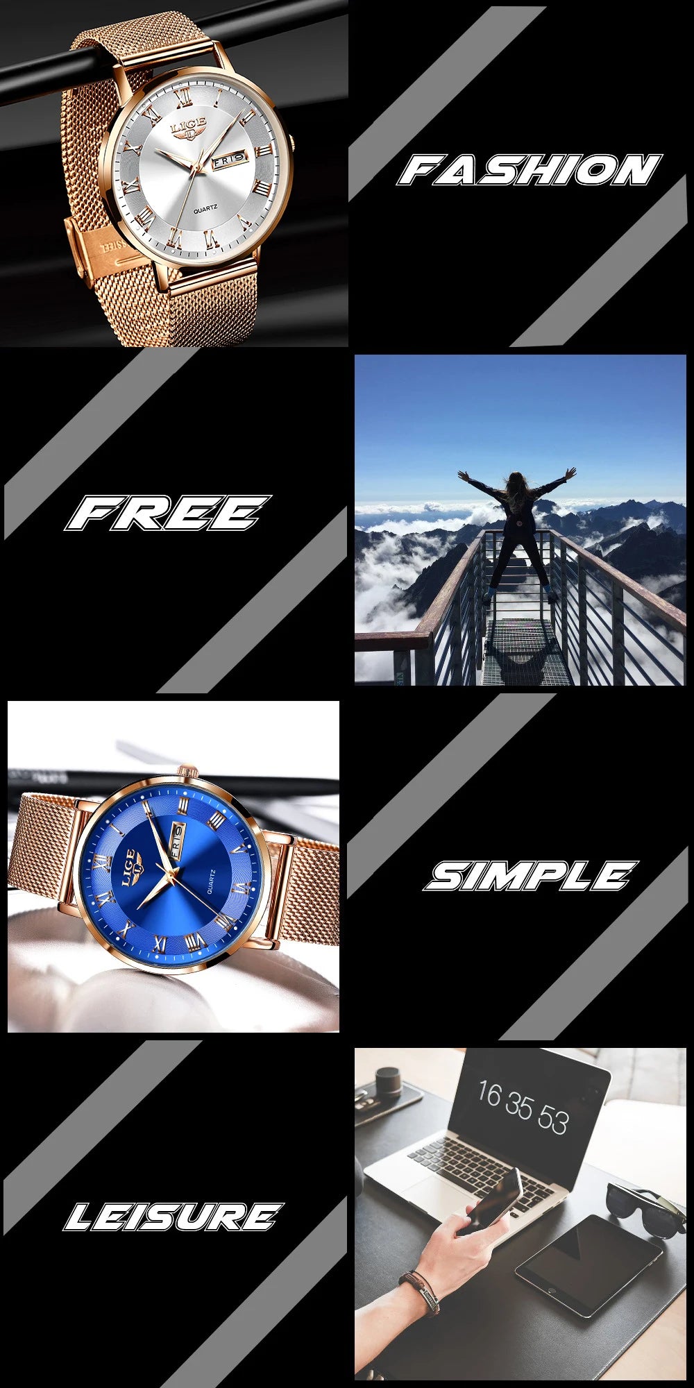 LIGE 2024 New Watch Women Luxury Watches Ladies Creative Steel Women's Bracelet Watches Female Waterproof Clock Relogio Feminino