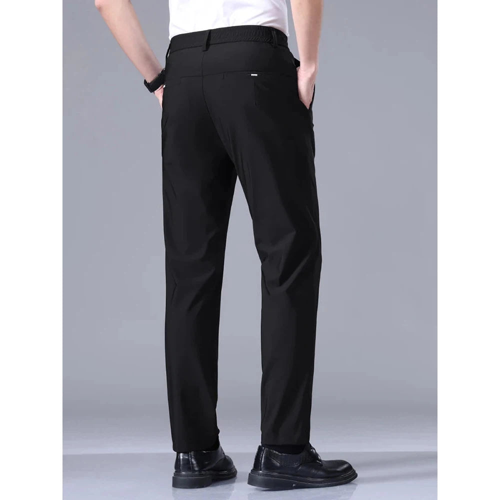 Men's Pants High Elastic Ultra-thin Casual Business Straight Slim Trousers Breathable Classic Black Gray Male Brand Pant