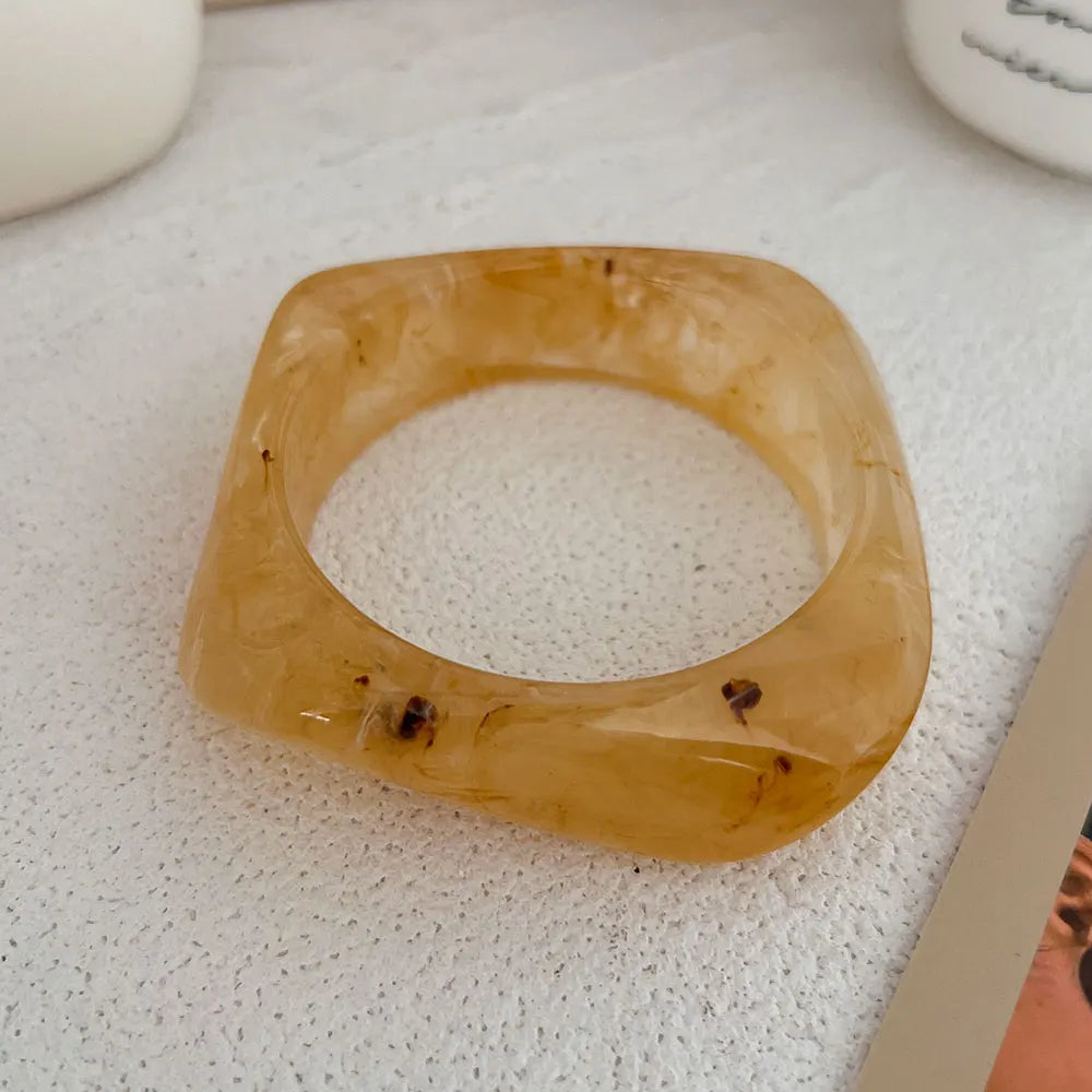 KMVEXO Vintage Chunky Coffee Thick Resin Acrylic Smudging Bangles Geometric Irregular Bangle Bracelets