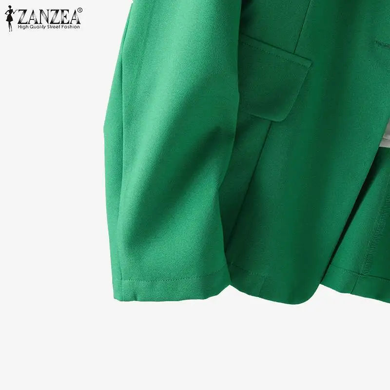 Women Blazer by ZANZEA Women Elegant OL Jackets Casual Slim Outwear Solid Lapel Neck Long Sleeve Work Thin Coats