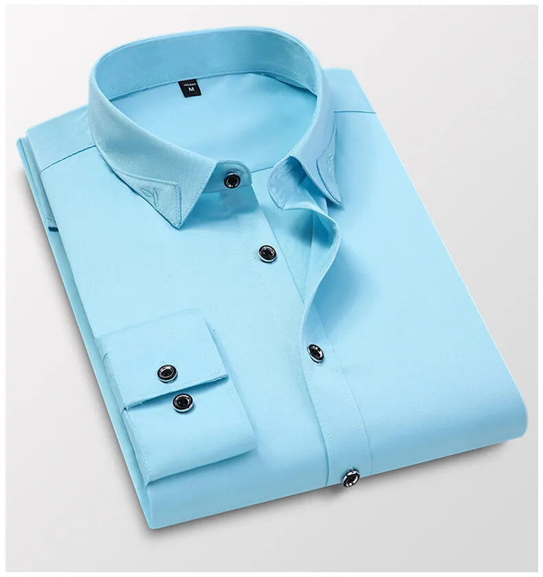 Men's Shirt  Long-sleeved Lite Embroidered Business Shirt Classic Slim Formal Male Brand Dress