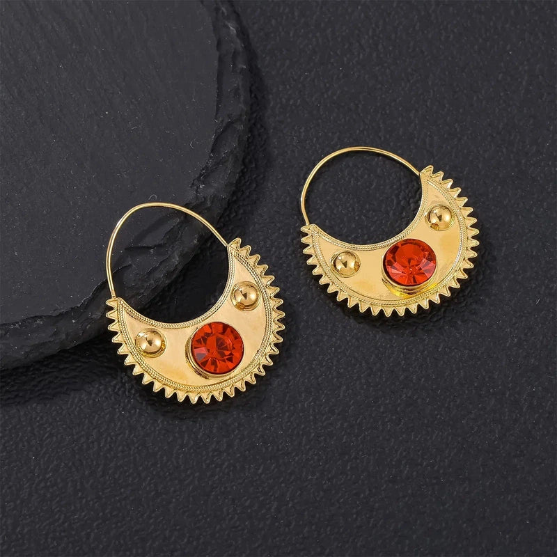 Gold Color Ethiopian Zircon Clip Earrings for Women, Classic Round Drop Style