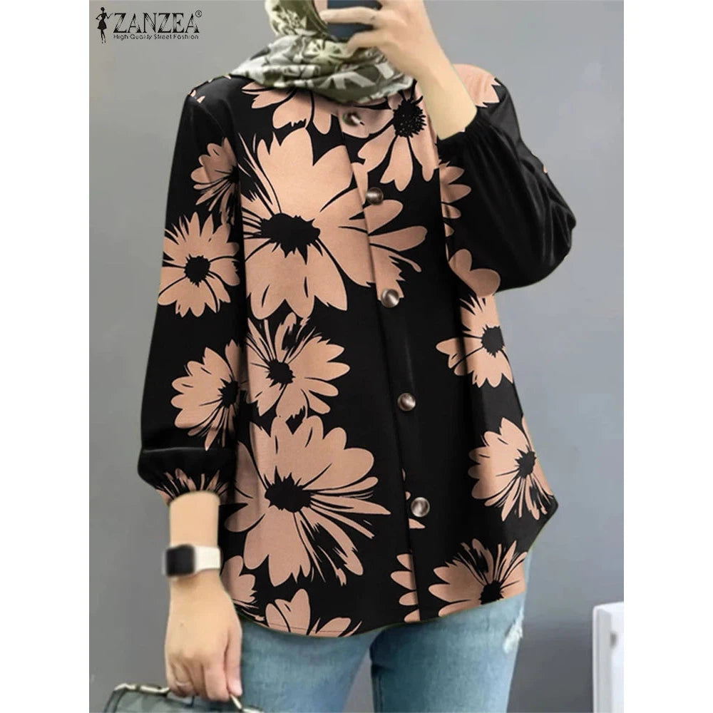 Women Blouse Autumn ZANZEA Fashion Long Sleeve Floral Printed Shirt Casual Tops Vintage