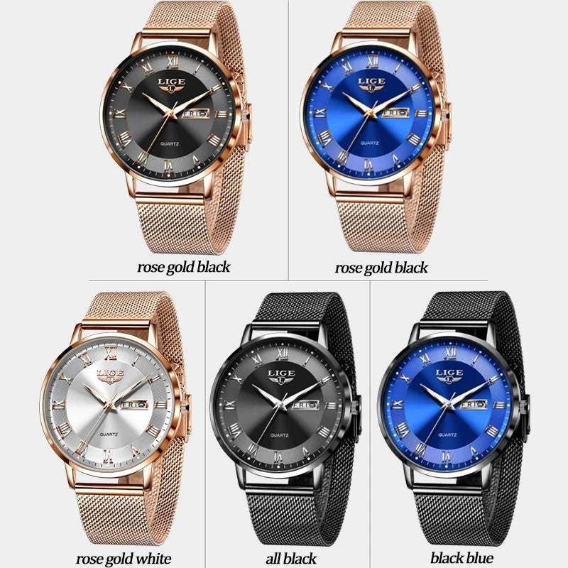 LIGE 2024 New Watch Women Luxury Watches Ladies Creative Steel Women's Bracelet Watches Female Waterproof Clock Relogio Feminino