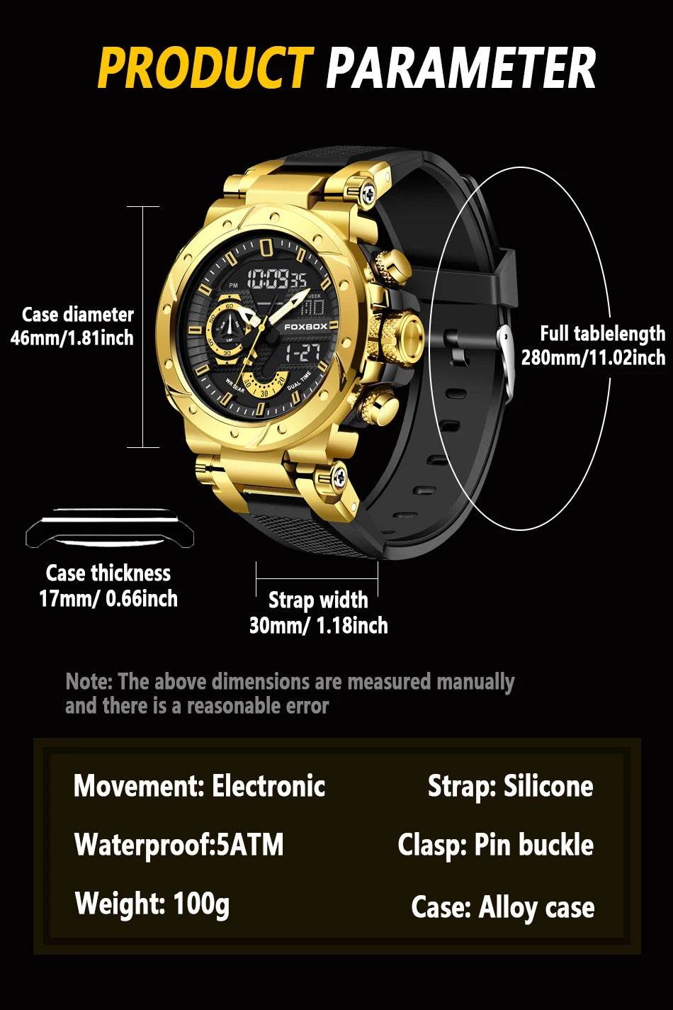 FOXBOX Luxury Military Watches for Men Casual Waterproof Sport Quartz Watch Digital Fashion Dual Display Watch Men Montre Homme