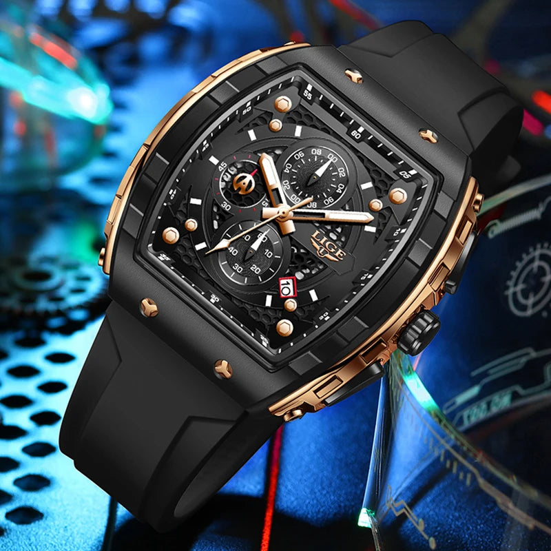 LIGE Top Brand Luxury Men's Watches Fashion Square Waterproof Men's Quartz Wristwatches Military Sports