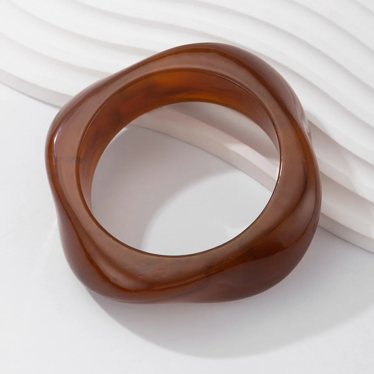 KMVEXO Vintage Punk Brown Coffee Thick Resin Acrylic Bangles Geometric Irregular Wide Cuff Bangle Bracelet