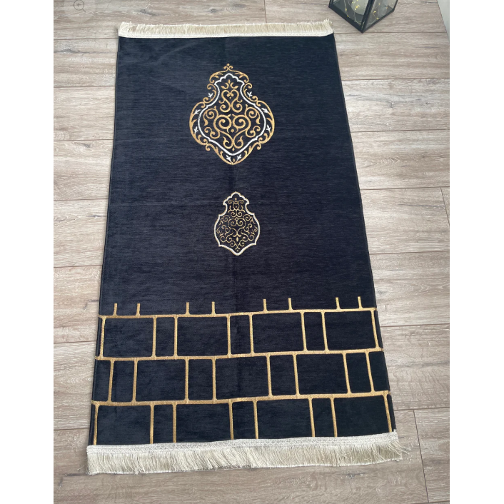 Prayer Carpet ( Janamaz )Gold and Black Various Pattern ( Sajjādat aṣ-ṣalāt ) ( Sajājīd aṣ-ṣalāt ) ( Sajjadah ) (Delivery within UAE only)