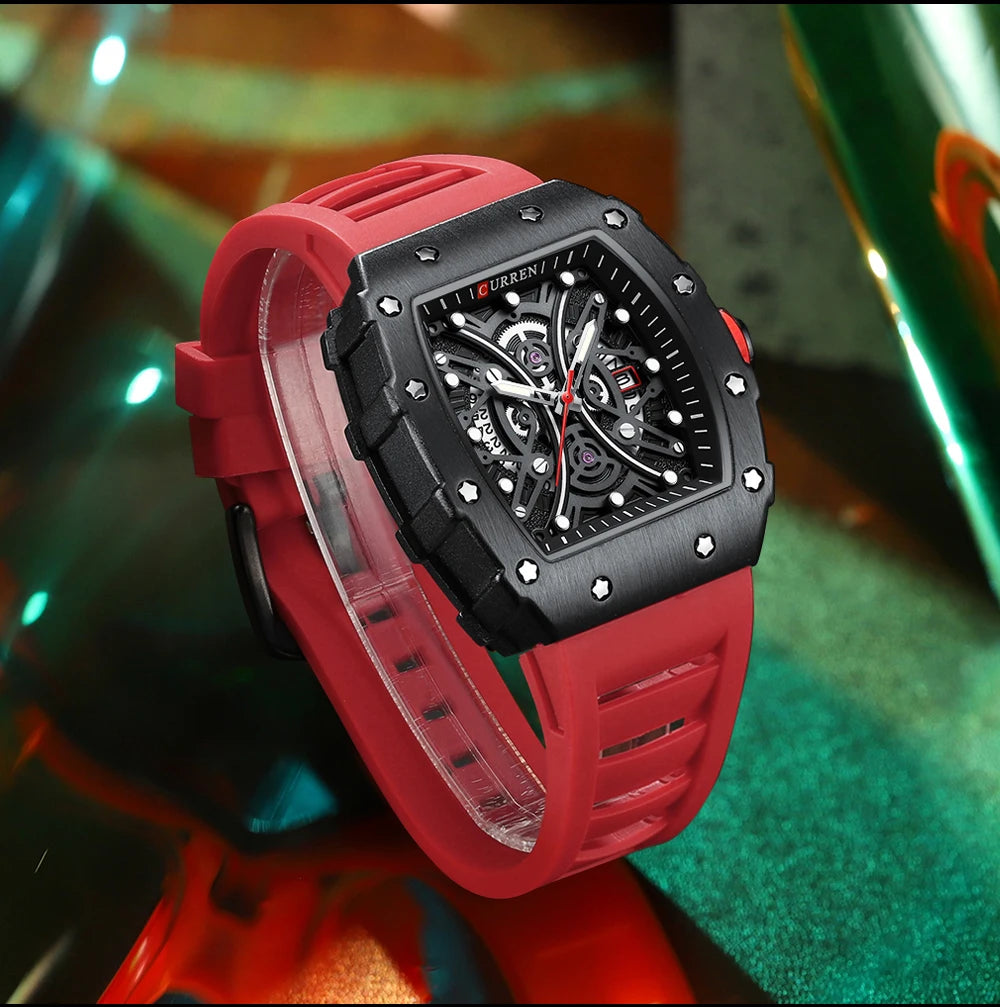 Men Quartz Watches CURREN 3D Stainless Steel Watches Waterproof Silicone Strap Wristwatch