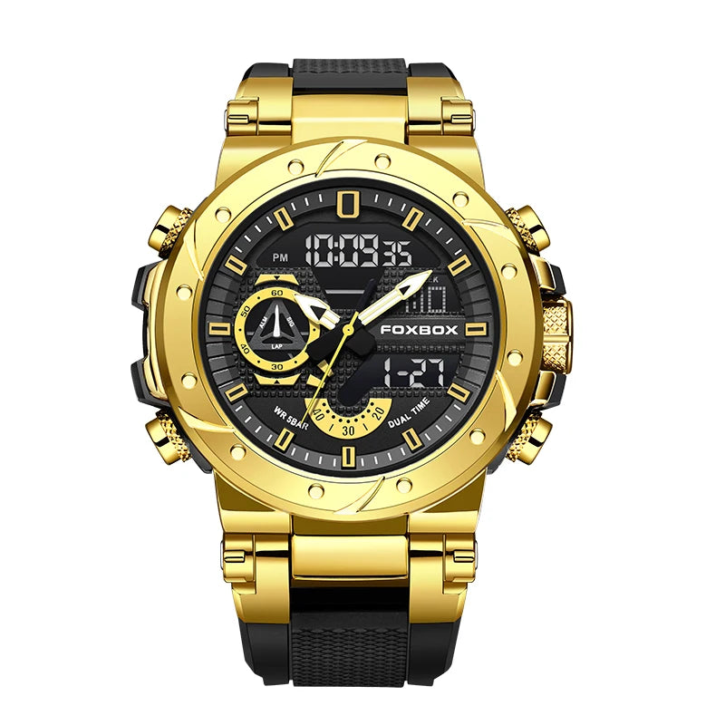 FOXBOX Luxury Military Watches for Men Casual Waterproof Sport Quartz Watch Digital Fashion Dual Display Watch Men Montre Homme