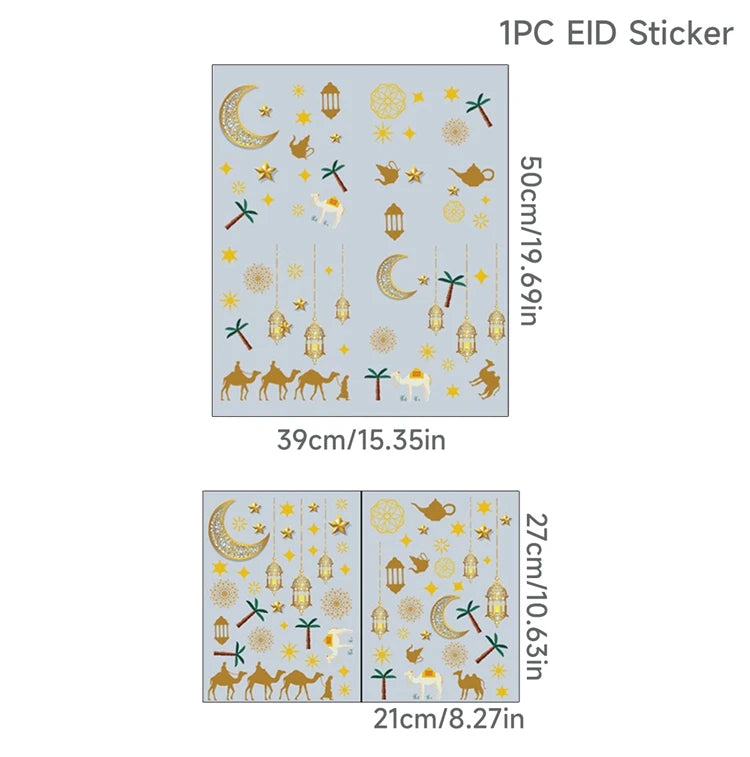 Eid Window Stickers Ramadan Decoration Eid Mubarak Decor for Home Ramadan Kareem Party Supplies Eid Al-fitr